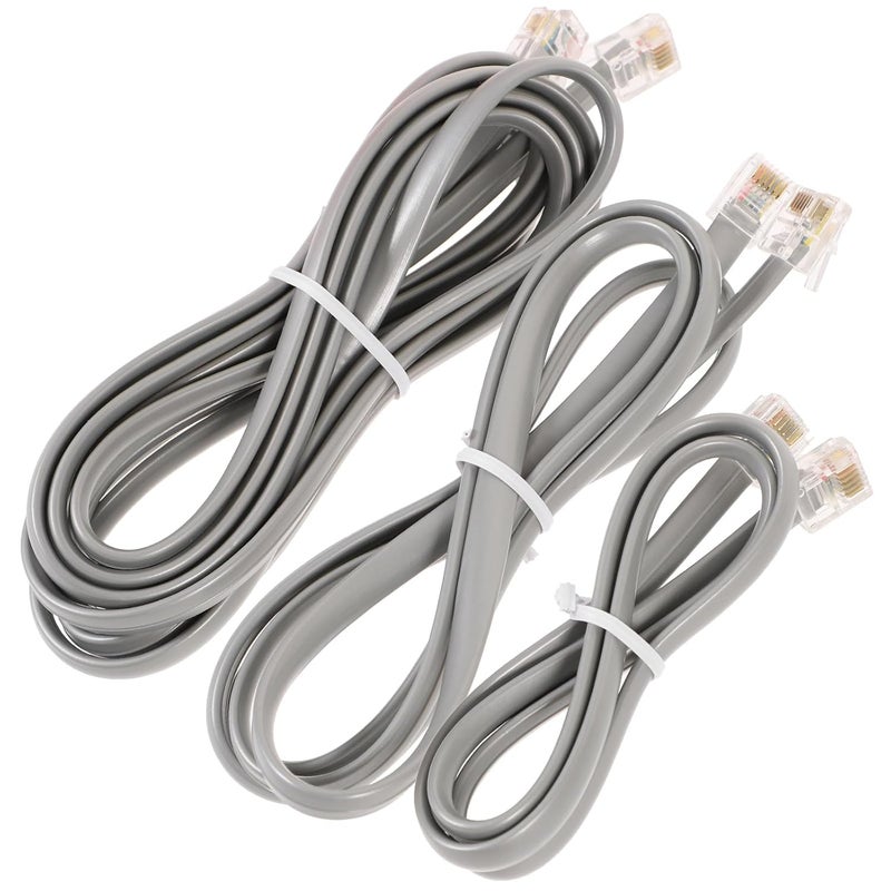 RJ12 6P6C Telephone Extension Cord Kit 3Pcs Silver Gray Flat Cable 0.5M 1M 2M for Home Office - Image 1